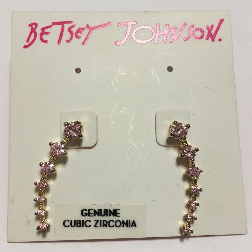 Betsey Johnson earrings pink cubic zirconia Dangle